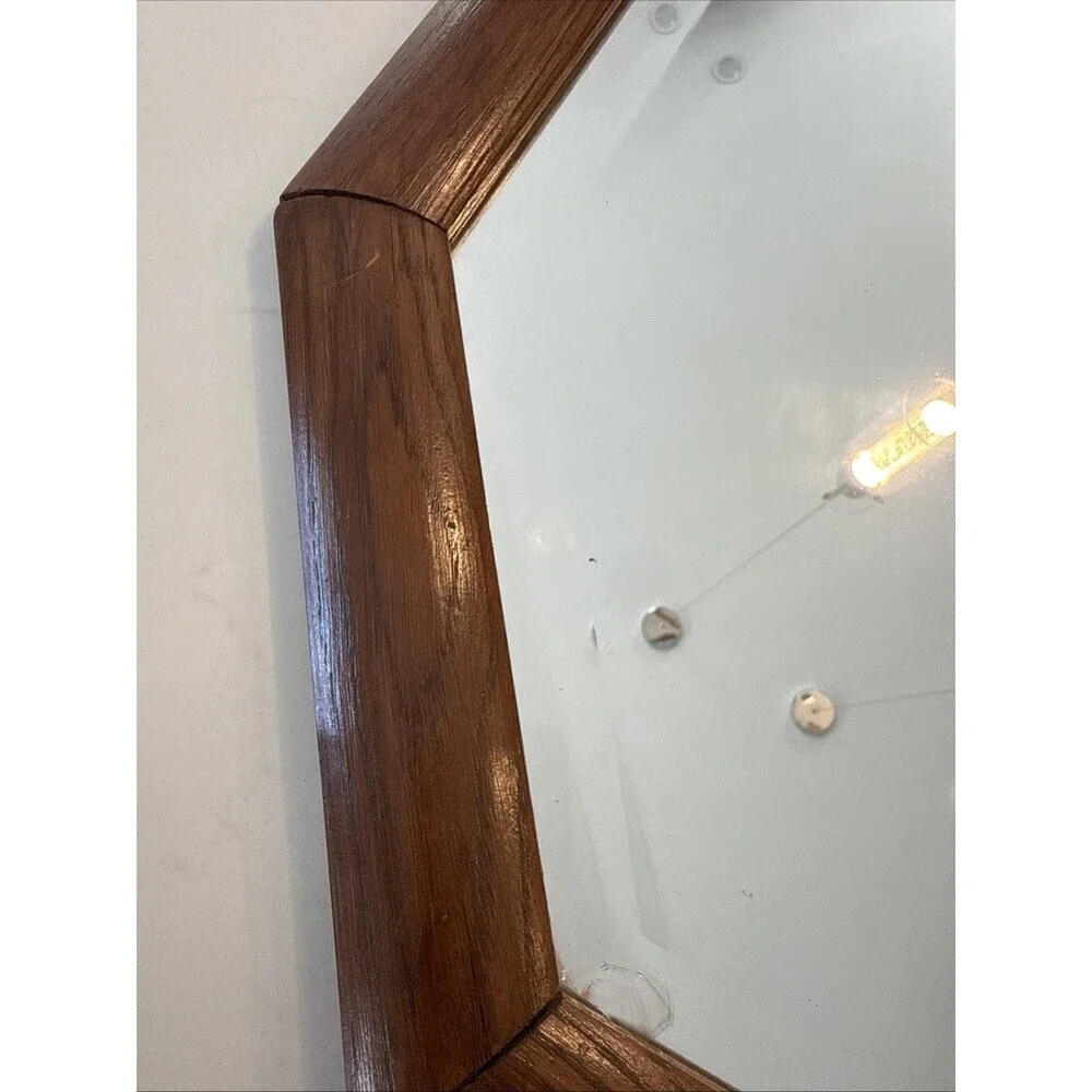 Vintage Oak Framed Octagon Hanging Mirror 27x19